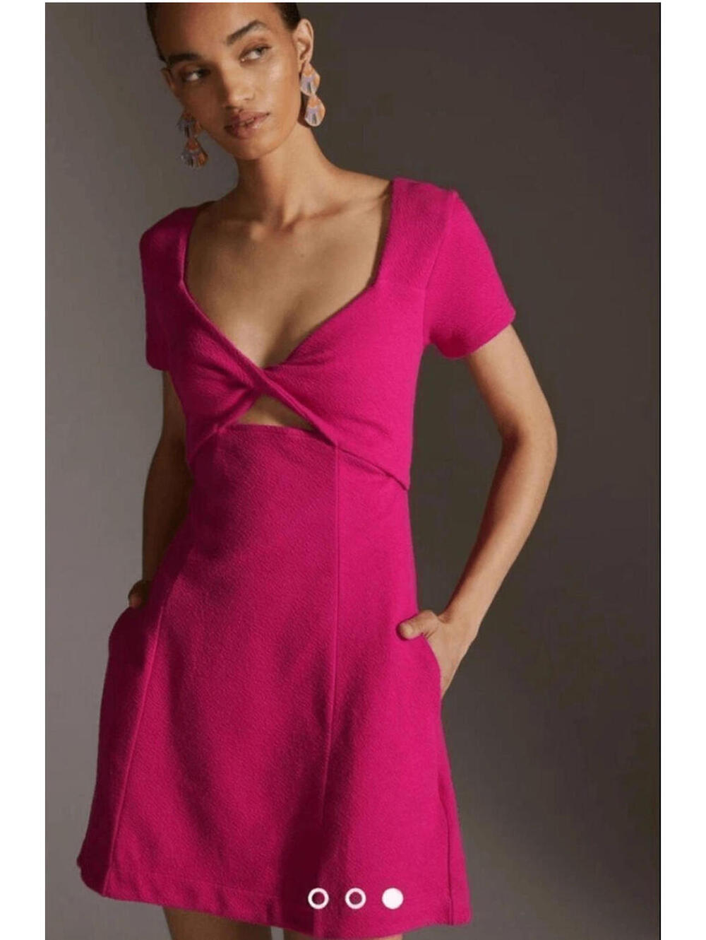 Anthropologie Maeve Pink Cut Out Textured Mini Short Dress- Size Small